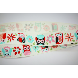 Stuha Jumbo Owls Coral -25 mm ADORNIT - 1