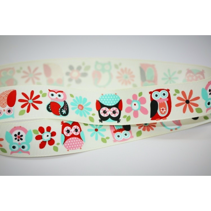 Stuha Jumbo Owls Coral -25 mm ADORNIT - 1
