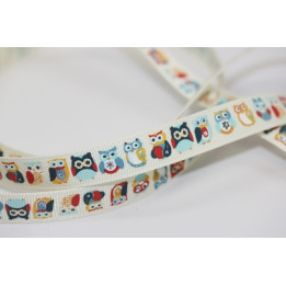 Stuha Owls In a Row Blue - 12,5  mm ADORNIT - 1