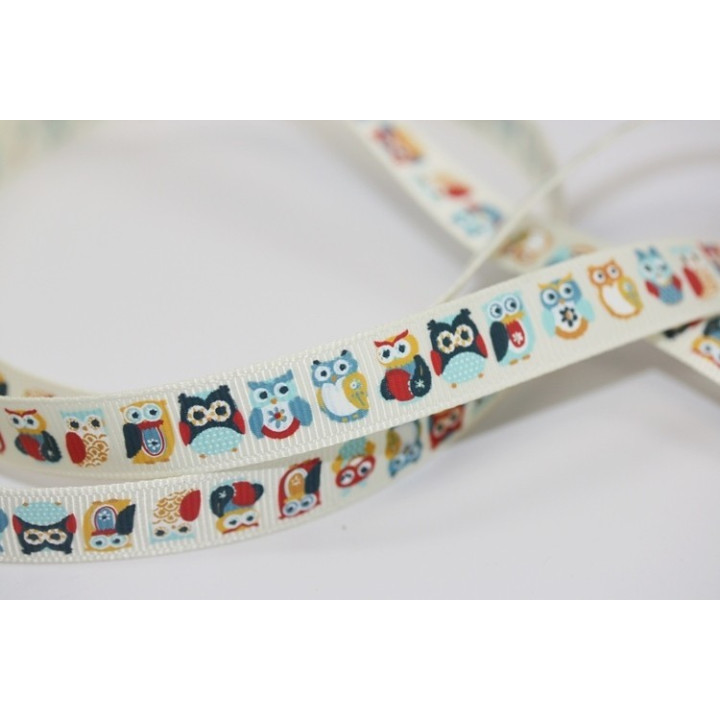 Stuha Owls In a Row Blue - 12,5  mm ADORNIT - 1