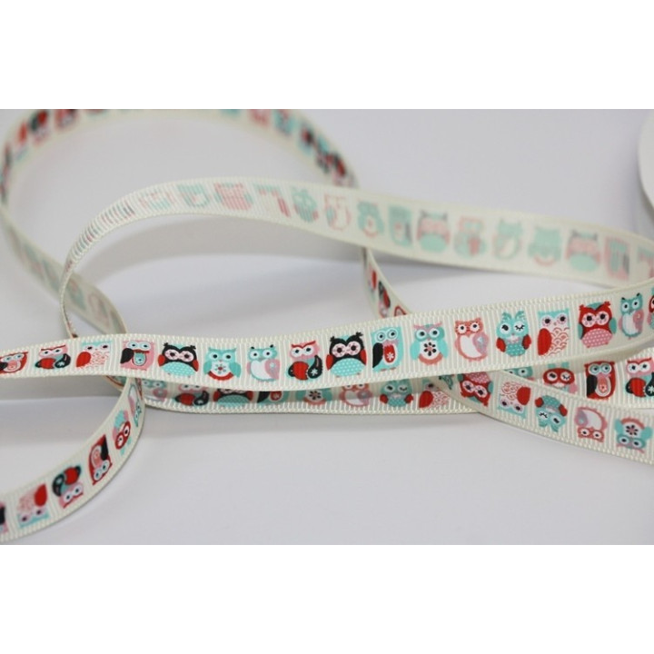 Stuha Owls In a Row Coral  - 12,5  mm ADORNIT - 1