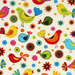 Cream Floral Birds-bavlněná látka Timeless Treasures - 1