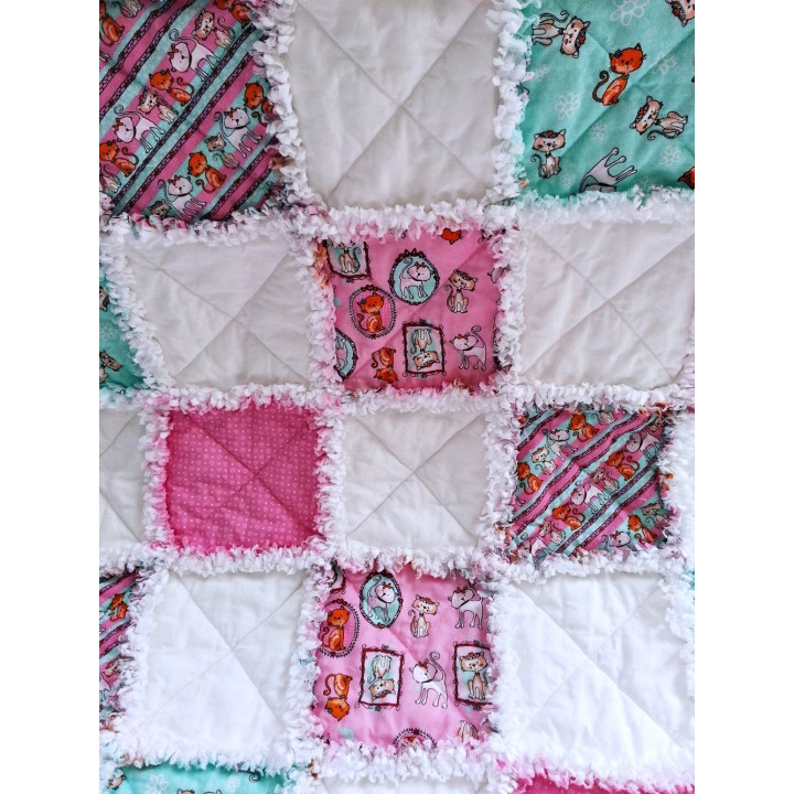 PRODÁNO - DĚTSKÁ PATCHWORK  RAG DEKA - KOČIČÍ I  - 6