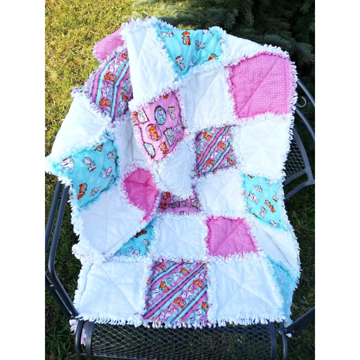 PRODÁNO - DĚTSKÁ PATCHWORK  RAG DEKA - KOČIČÍ I  - 4