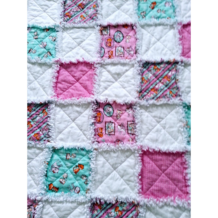 PRODÁNO - DĚTSKÁ PATCHWORK  RAG DEKA - KOČIČÍ I  - 5