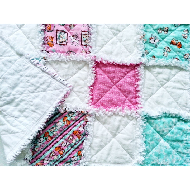 PRODÁNO - DĚTSKÁ PATCHWORK  RAG DEKA - KOČIČÍ I  - 8