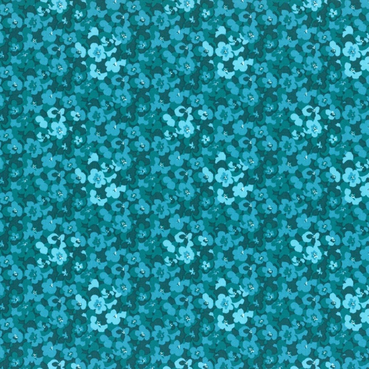 Látka L's Modern Garden - TEAL PANSIES Lecien Japan - 1