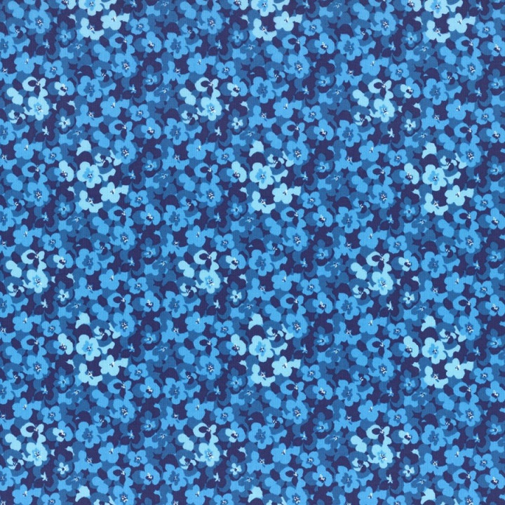 Látka L's Modern Garden - COBALT BLUE PANSES Lecien Japan - 1